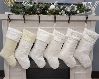 Ivory and light gold stockings,white and light gold stockings, neutral christmas stockings, elegant stockings