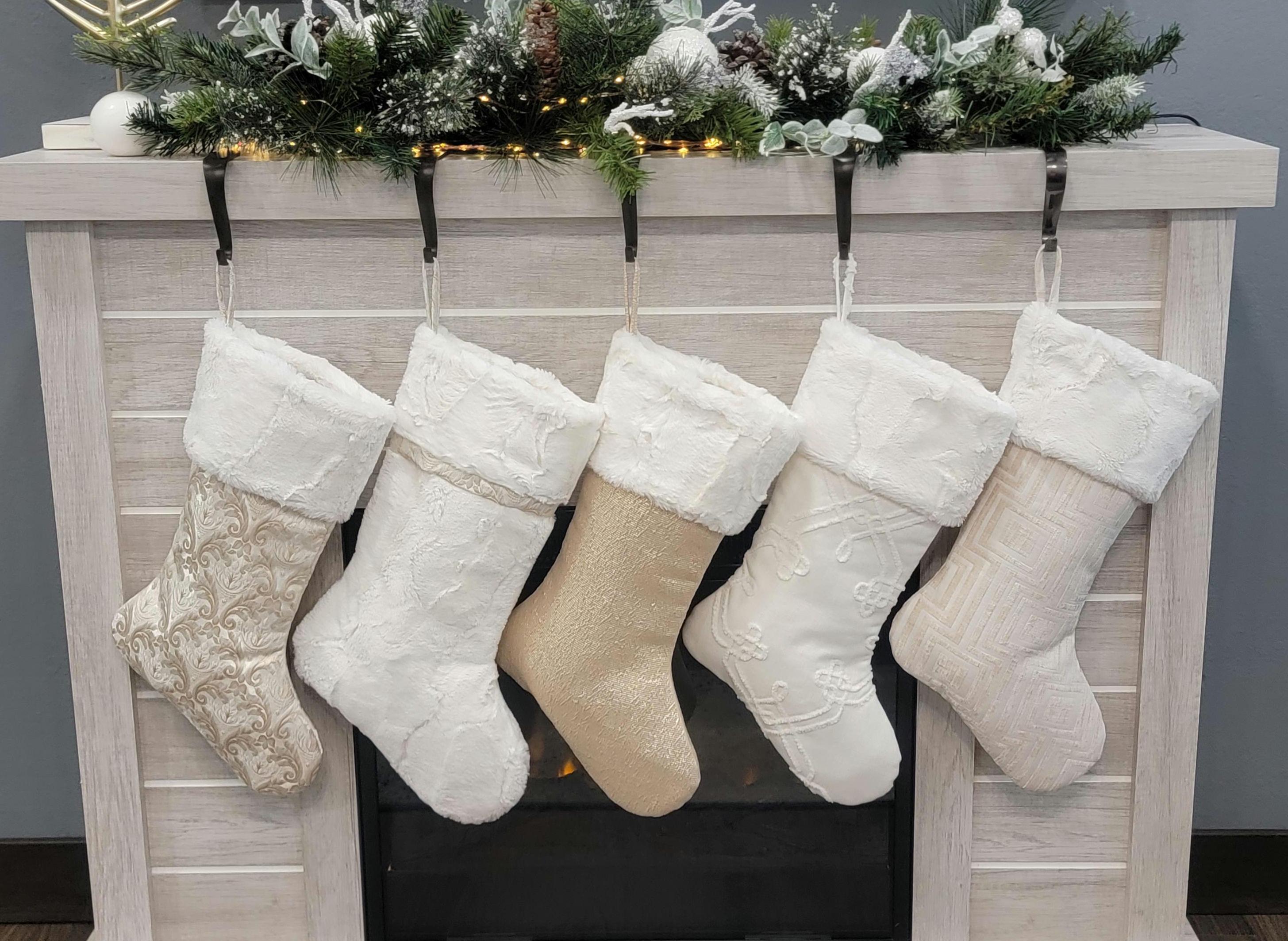 Beautiful Christmas stockings, gold christmas stockings,cream stockings, ivory stockings, christmas gifts, christmas decoration, modern.