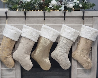 Gorgeous Christmas stockings,hold and ivory Christmas stockings, being stockings, light gold stockings, embroidered Christmas stockings