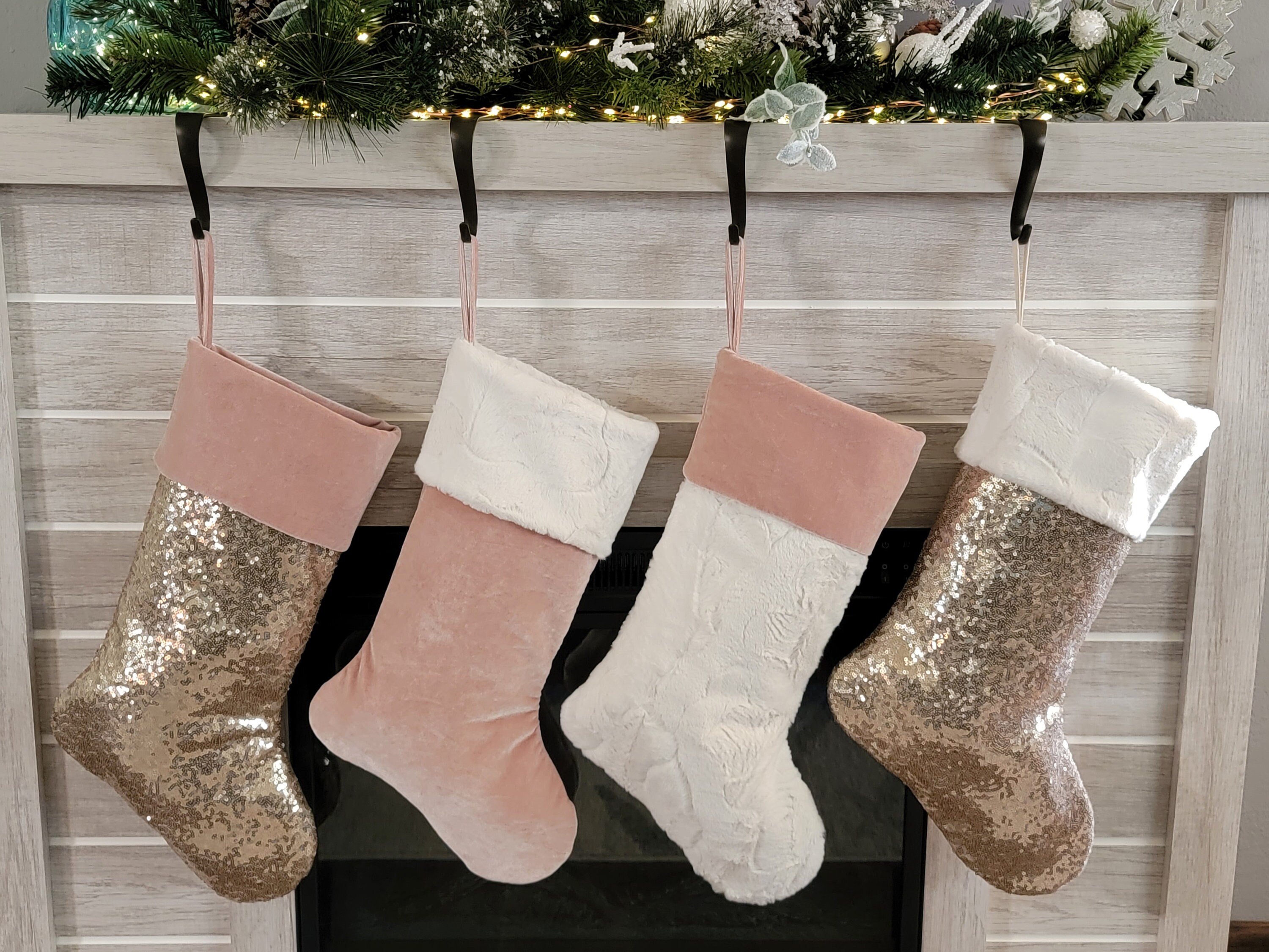 Pink and gold christmas stockings Clearance