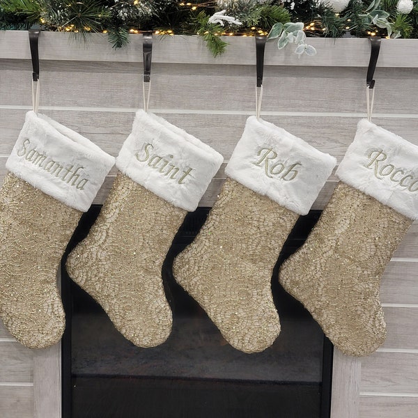 Light gold web christmas stockings,elegant stockings,gold christmas,ivory stockings