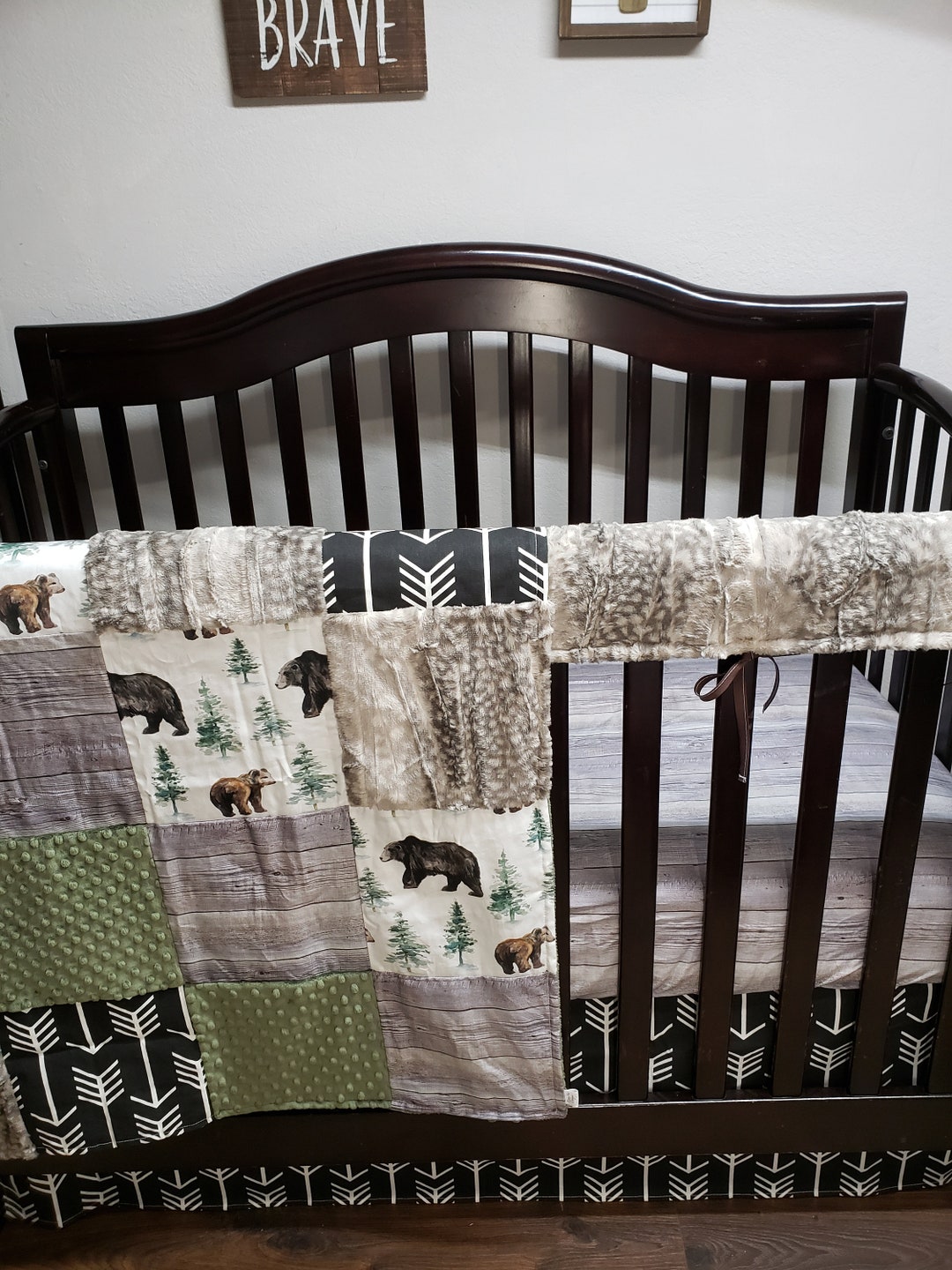 Camping Bear Crib Beddingnursery Setboy Crib Bedding Gray Etsy