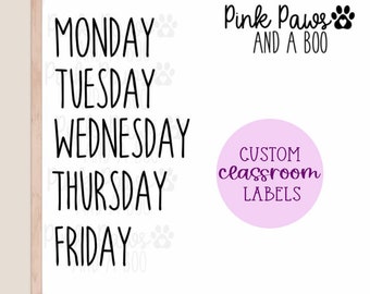 Set of 5 Classroom Labels, Days of the Week Labels, Dry Erase Board Decals, Back to School Labels, Calendar Labels, Chalkboard Labels