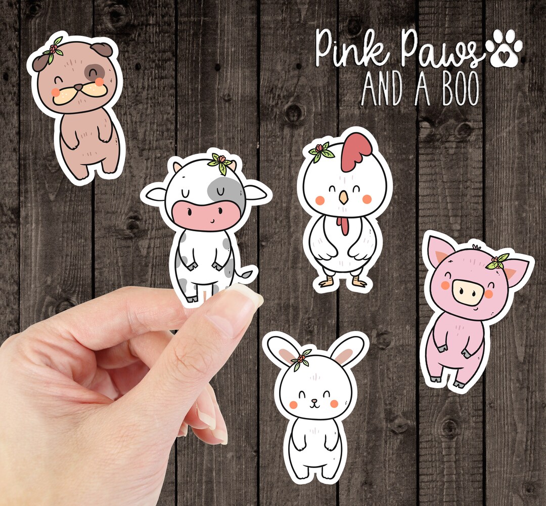 Farm Animal Vinyl Stickers, Cow Sticker, Dog, Pig, Chicken, Bunny