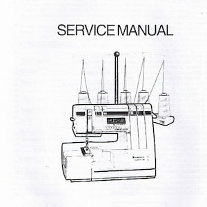 May include: Black and white line drawing of a Husqvarna Viking Huskylock Model 936 sewing machine. The service manual is for model 104 72 49-26, which replaces model 104 72 44-25.
