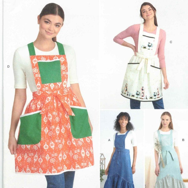 Full Overall Style Bib Aprons Waistband Criss Cross Straps Wrap Around Skirts Simplicity 9435 Misses XS S M L XL 6 8 10 12 14 16 18 20 22 24