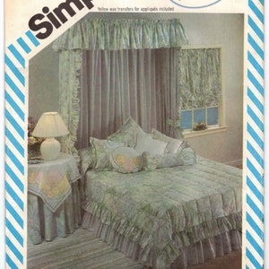 Vtg 80s Bedroom Accessories Home Decor Sewing Pattern Bedspread Quilt Flanged or Round Pillow Bolster Tablecloth Bed Curtains Austrian Shade