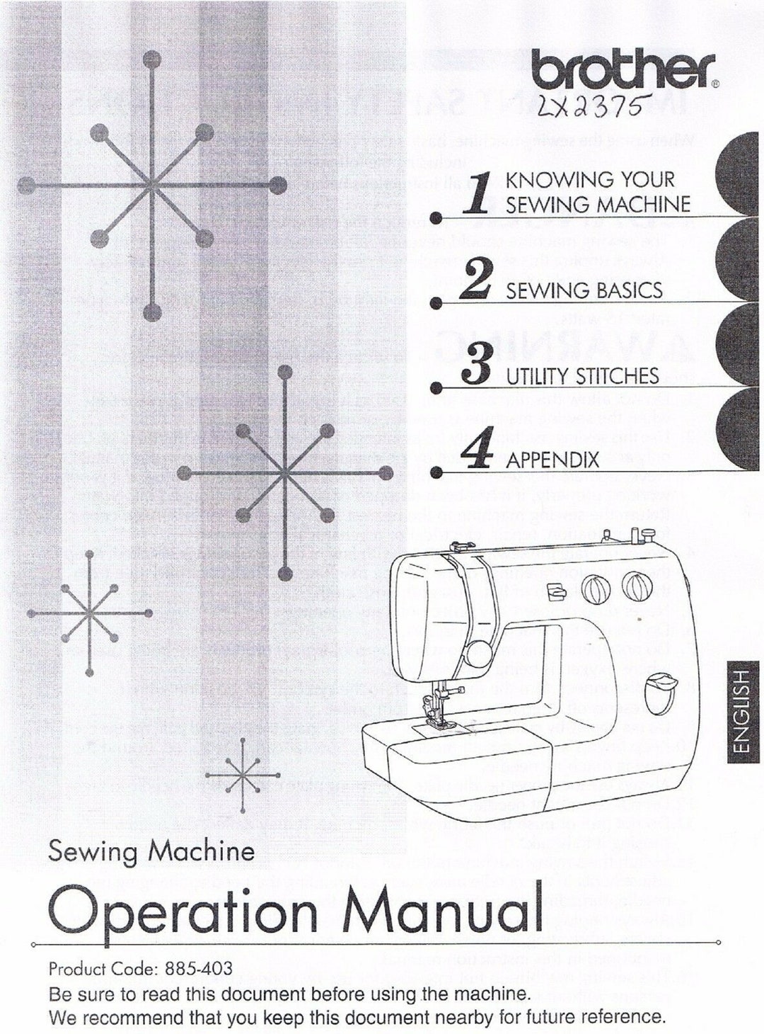 Brother LX2375 Sewing Machine Users Guide Owners Instruction Manual