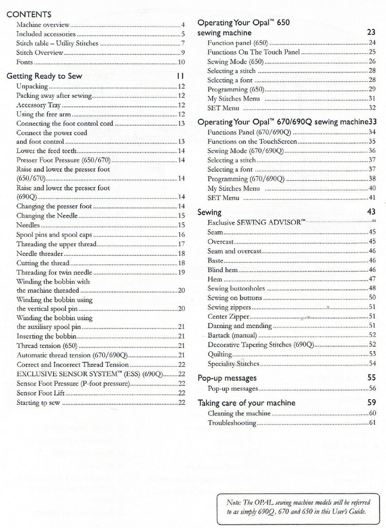 Husqvarna Viking Opal 690Q 670 650 Sewing Machine Users Guide Etsy