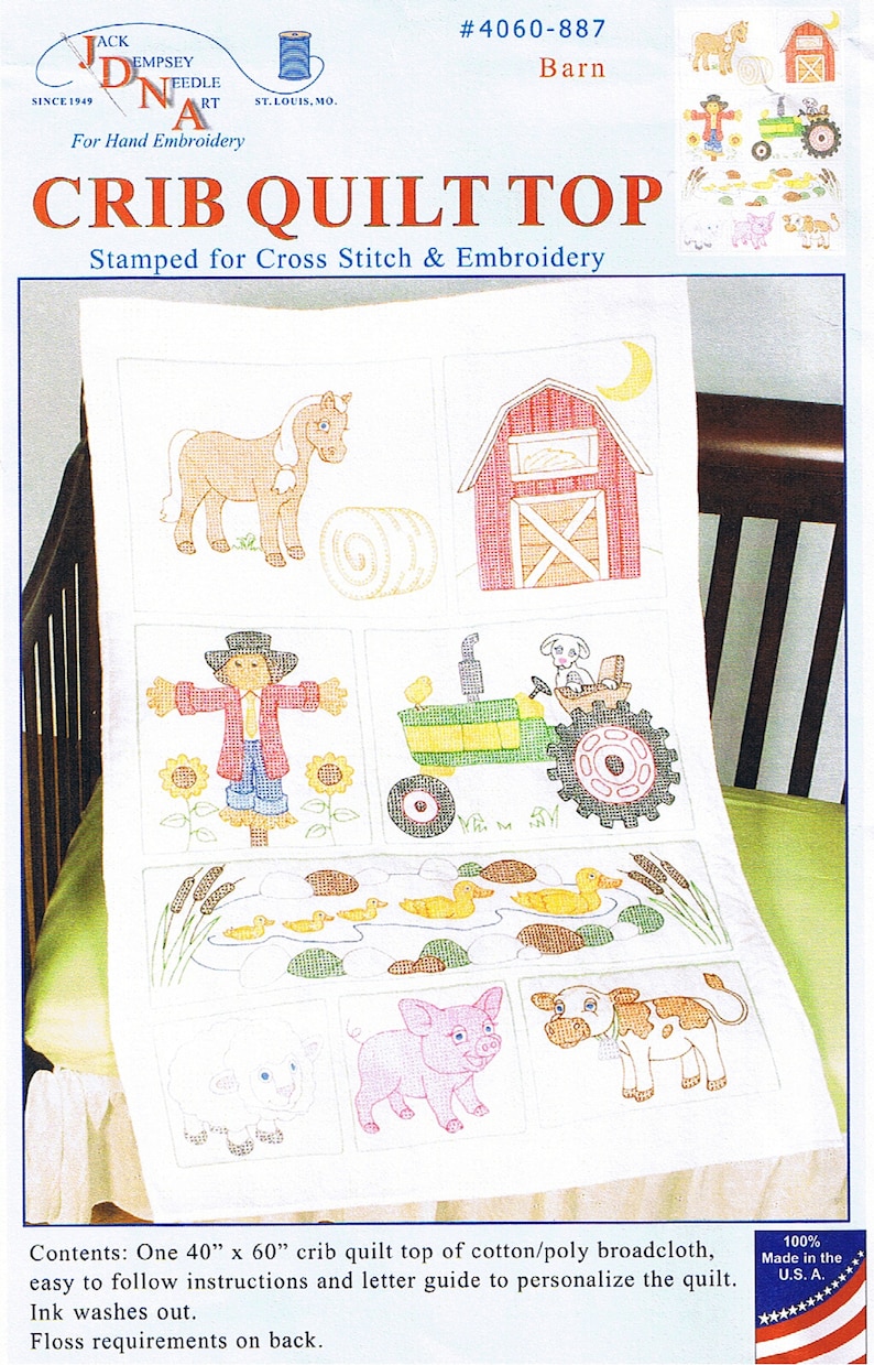 Baby Farm Animals Crib Quilt Top Stamped For Cross Stitch Hand Embroidery Painting Coloring Barnyard Horse Cow Pig Sheep Barn Tractor Ducks Sewing Fiber Craft Supplies Tools Delage Com Br