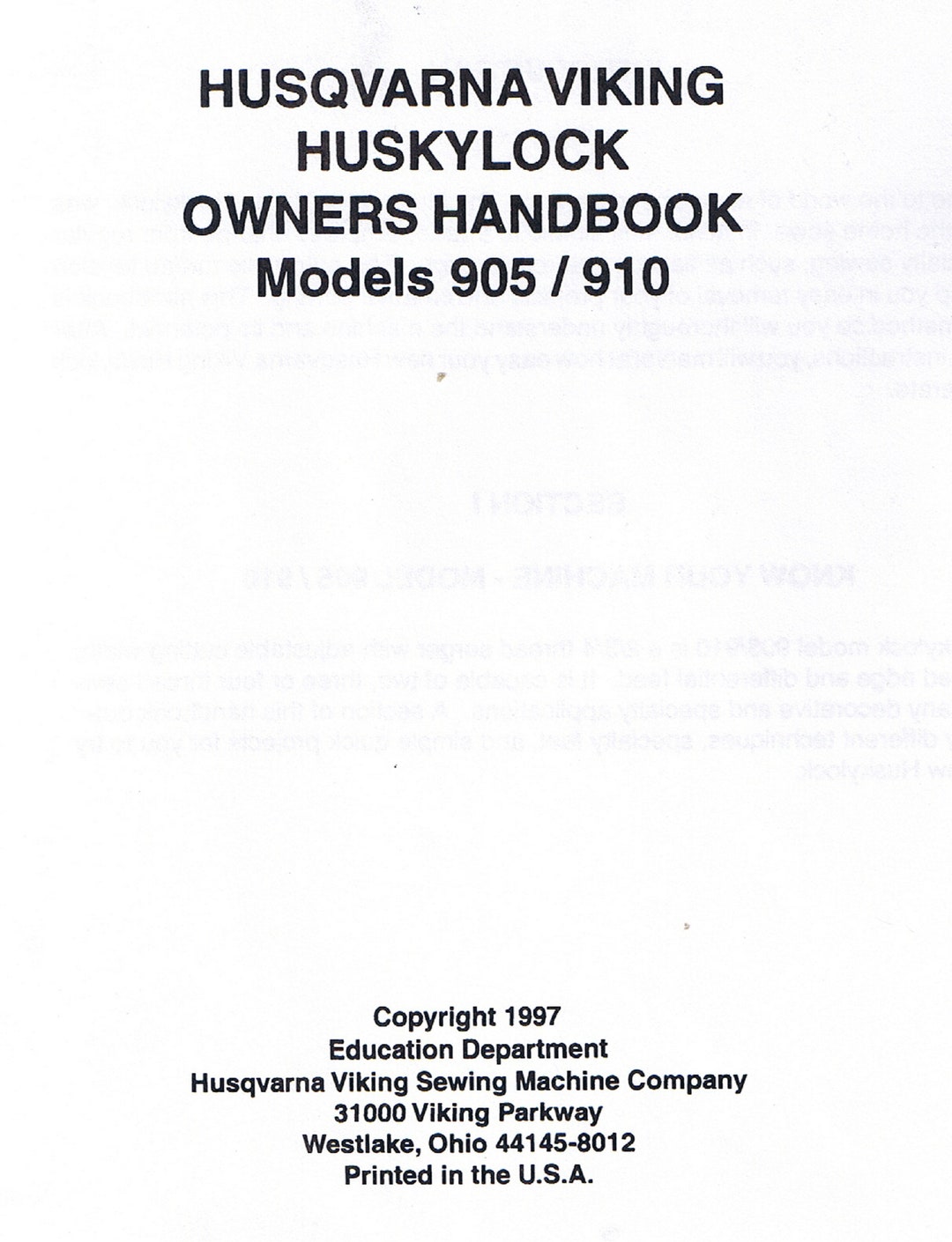 Husqvarna Viking Huskylock 905 910 Overlock Serger Owners Handbook