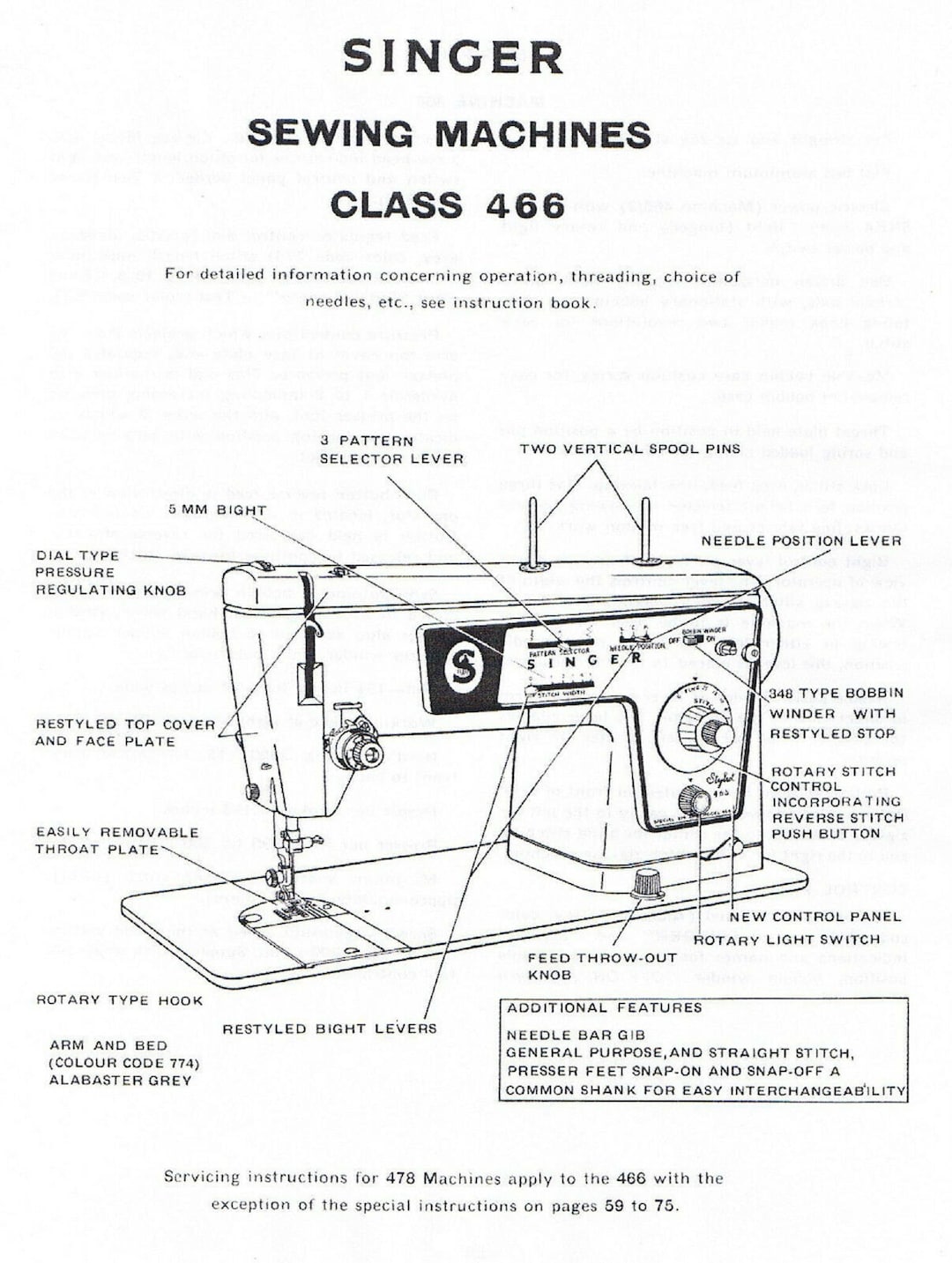 Singer Stylist 466 Sewing Machine Service Repair Manual & Faultfinding