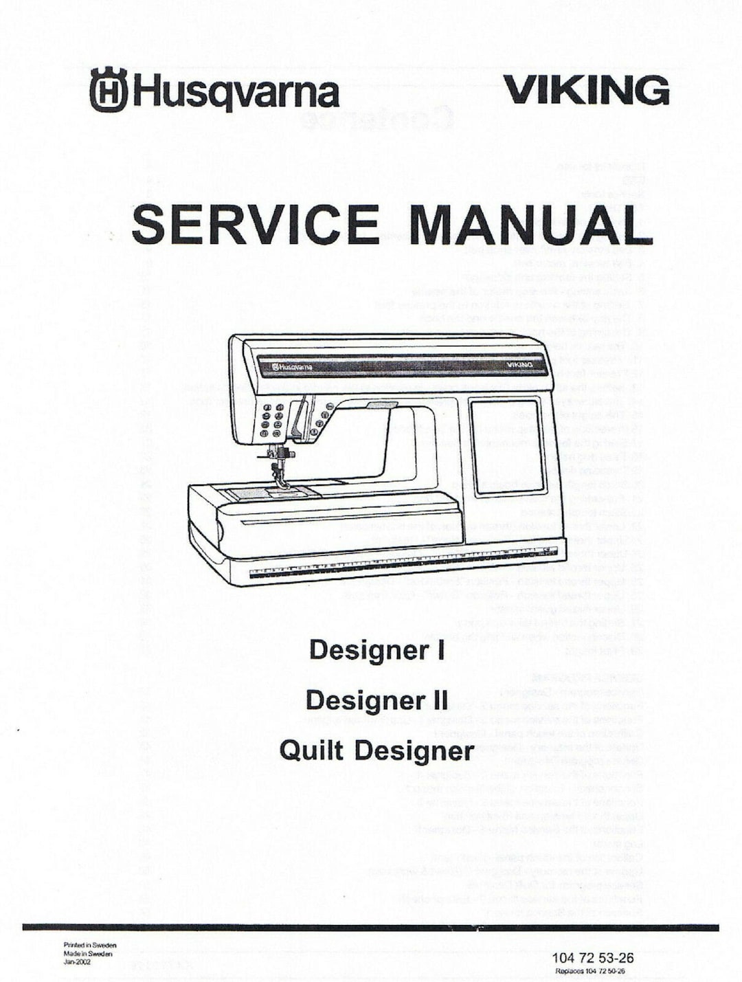 Husqvarna Viking Designer 1 II 2 Quilt Designer Sewing Embroidery Machine Service Program Repair