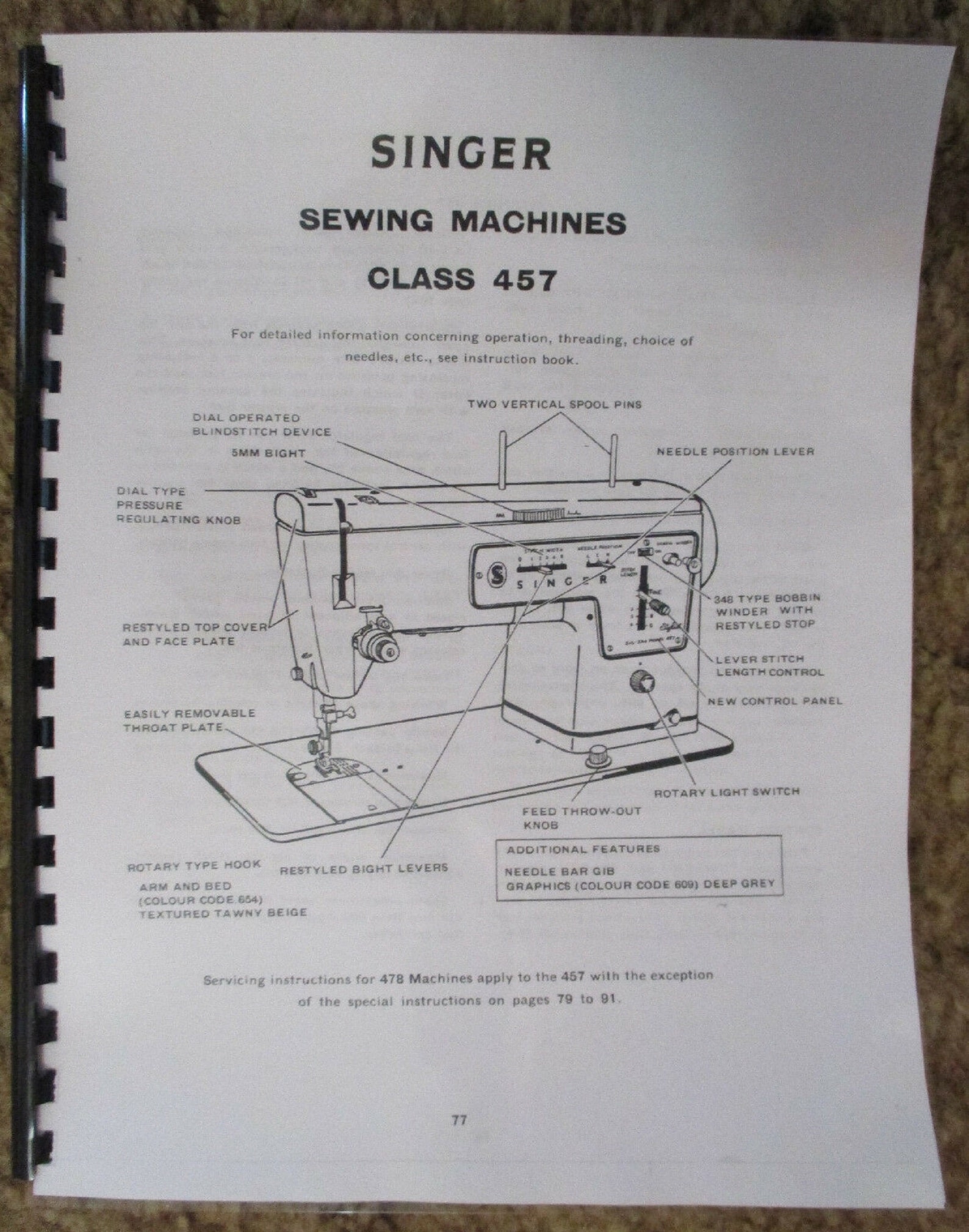 Singer Stylist Sewing Machine Model 457 Service Repair Manual Book How