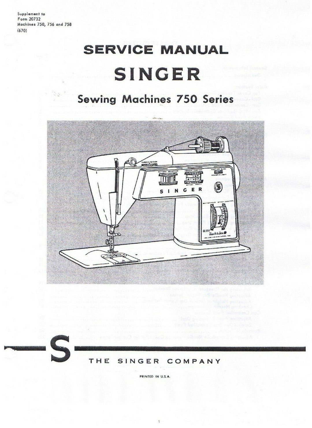 Singer Golden Touch & Sew Sewing Machine Class 750 Series 756 758
