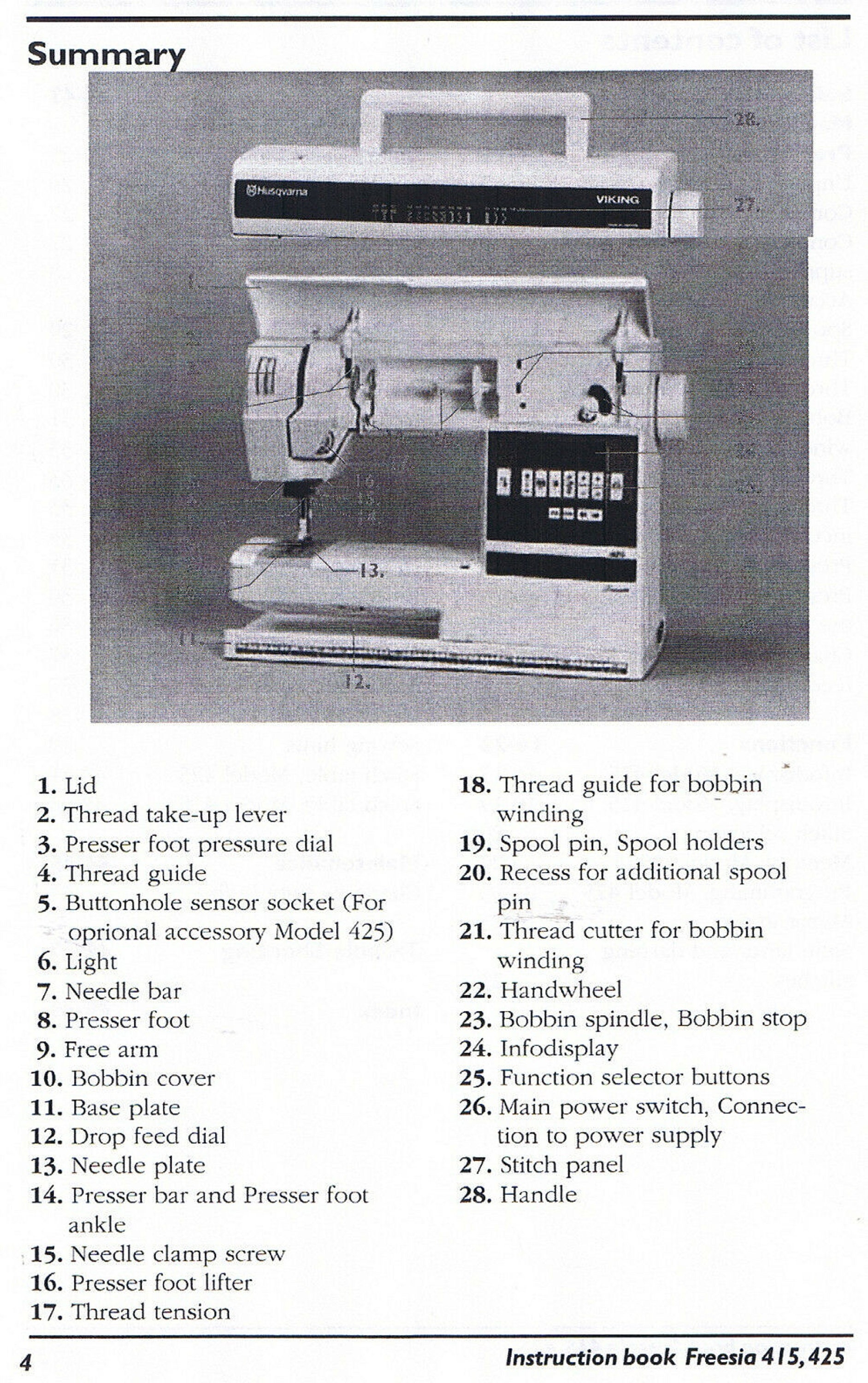 Husqvarna Viking Freesia 415 425 Sewing Machine Users Guide Etsy UK