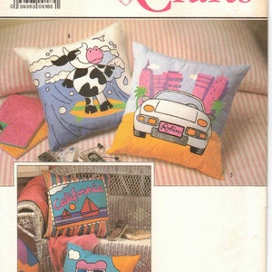 Beach Bear California Postal Applique Painted Sport Car Surfing Cow Decorated Pillow & Cover With Blue Ink Transfers Craft Sewing Pattern