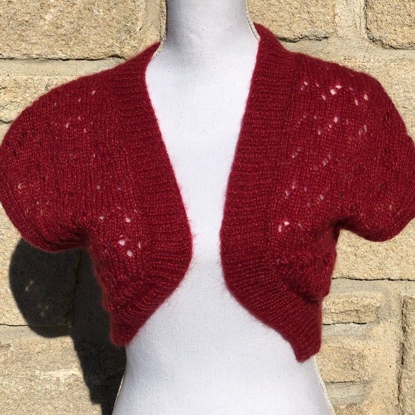 Boléro rouge tricoté en mohair et soie