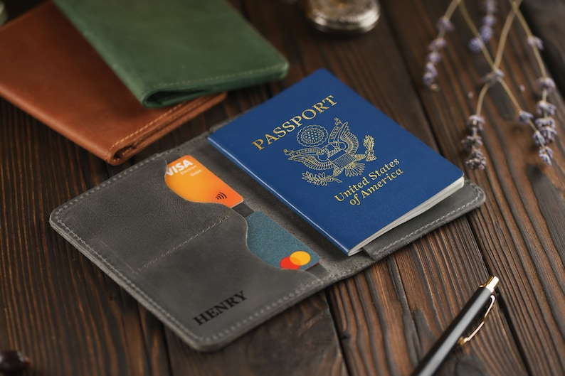 Leather Passport Holder Personalised Passport Cover Gift For Man Classic Passport Holder Travel Case For Passport Travel Gift image 9