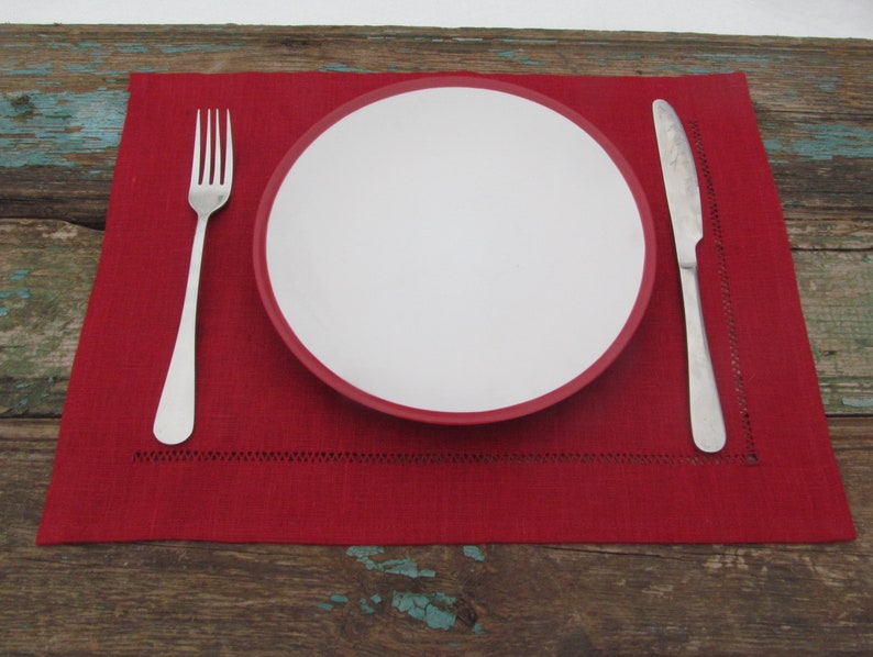 Kitchen Placemats Natural Linen Napkins Place Mats with Hemstitch Custom Table Cloth