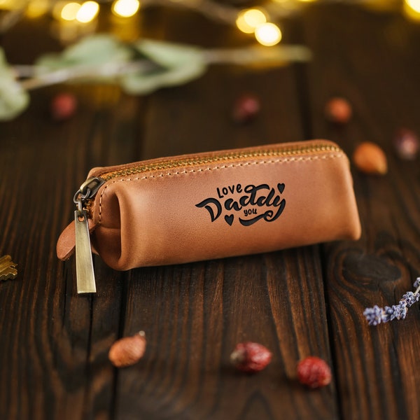 Leather Key Pouch - Personalised Key Holder - Custom Key Case - Anniversary Gift - Personalised Key Organizer- Zipper Key Wallet