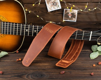 Gitarrengurt aus Leder - Geschenk für Männer - Personalisierter Gitarrengurt - Handgefertigter Gitarrengurt - Geschenk für Männer