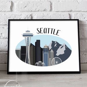 Seattle Skyline Illustration - Wall Art - Digital Download