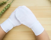 White Organic Silky Tencel and Silky Spandex Lightweight Athleisure Comfort First No-Scratch Eczema Mittens baby toddler child adult elderly