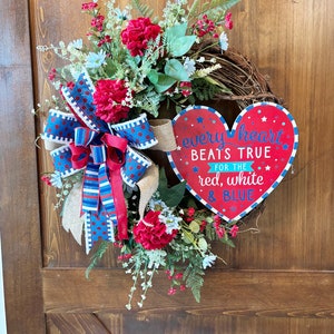 Patriotic Wreath, 4th of July Wreath, Americana Wreath, Independence Day Decor, Summer Wreath for front door, Red White and Blue Decorations