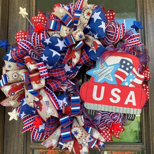 Patriotic Wreath, Patriotic Truck Wreath, Red White and Blue Wreath , Forth of July Wreath for Front Door, Fourth of July Deco