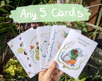 Choose a Set of 5 ~ Blank Illustrated Greeting Cards