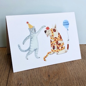 Joyeux anniversaire chien et chat ~ carte illustrée vierge