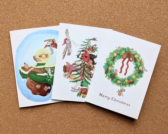 Set of 3 ~ Illustrated Christmas Cards