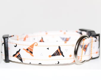 Missing Witches dog collar | Handmade Cotton fabric accessory, Adjustable & Durable, Halloween Pet Gift