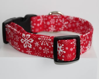 Red Snowflakes | Handmade dog collar, Fabric dog collar, Adjustable dog collar, Durable dog collar, Stylish dog collar, Pet collar gift