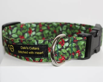 Mistletoe Christmas dog collar, Holiday dog collar, Handmade dog collar, Fabric dog collar, Custom dog collar, Dog collars, Christmas.