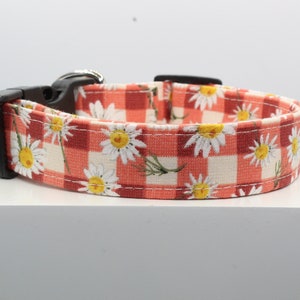 Checkered Daisies dog collar, Handmade dog collar, Custom dog collar, Fabric dog collar, Print dog collar, floral dog collar, Dog Collars.