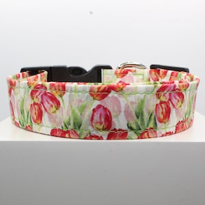 Tulips Field dog collar, Handmade dog collar, Fabric dog collar, Custom dog collar, Print dog collar, Spring dog collar, Collars for dogs.