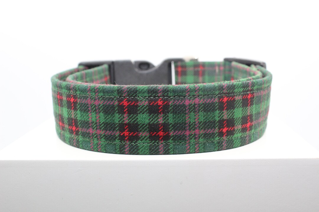 Christmas Green Tartan Dog Collar, Dog Collars, Fabric Dog Collar