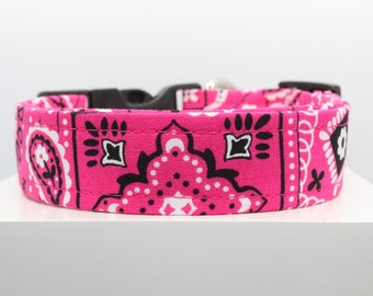 Pink Bandana | Handmade dog collar, Fabric dog collar, Adjustable dog collar, Durable dog collar, Pet collar gift