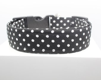Black Polka dot | Handmade fabric dog collar, Custom pet collar, Durable dog collar, Lightweight dog collar, Adjustable dog collar