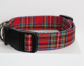 Red tartan Christmas dog collar, Print dog collar, Tartan dog collar, Handmade dog collar, Dog collars, Collars for Dogs, Chritsmas