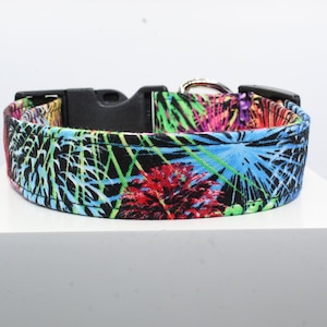 Colorful Fireworks dog collar, Handmade dog collar, Fabric dog collar, Print dog collar, Custom dog collar, Collars for dogs, Dog collars.