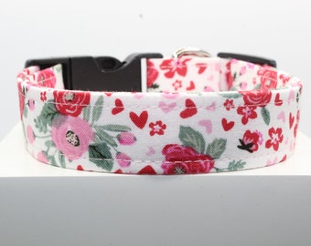 Blooming love dog collar, Handmade dog collar, Custom dog collar, Fabric dog collar, Print dog collar, St. Valentine dog collar, Dog collars