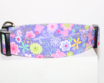 Purple Spring with a hint of glitter, Handmade dog collar, Fabric dog collar, Custom dog collar, Print dog collar, Collars for dogs, Dogs.