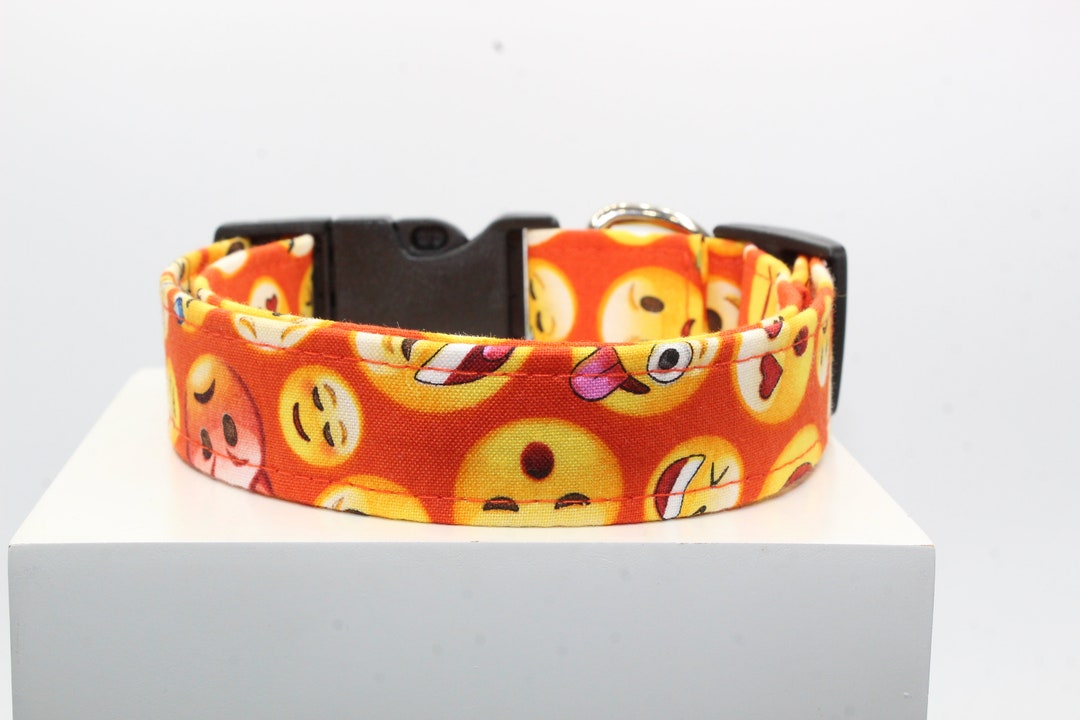Emoji Faces Dog Collar, Dog Collars, Handmade Dog Collar, Fabric Dog