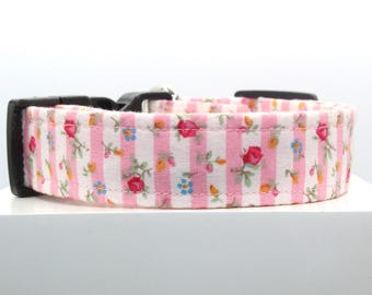 Pink Roses | Handmade dog collar, Fabric dog collar, Adjustable dog collar, Durable dog collar, Stylish dog collar, Custom dog collar