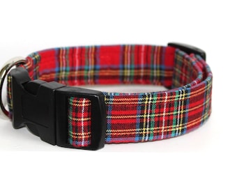 Red tartan | Handmade dog collar, Fabric dog collar, Adjustable dog collar, Durable dog collar, Tartan dog collar, Christmas pet gift