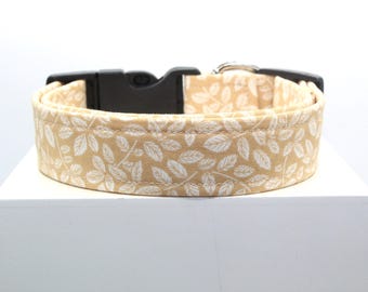 White Leaves | Handmade dog collar, Fabric dog collar, Adjustable dog collar, Durable dog collar, Stylish dog collar, Custom dog collar