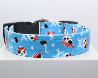 Pirates | Handmade fabric dog collar, Custom pet collar, Durable dog collar, Lightweight dog collar, Adjustable dog collar